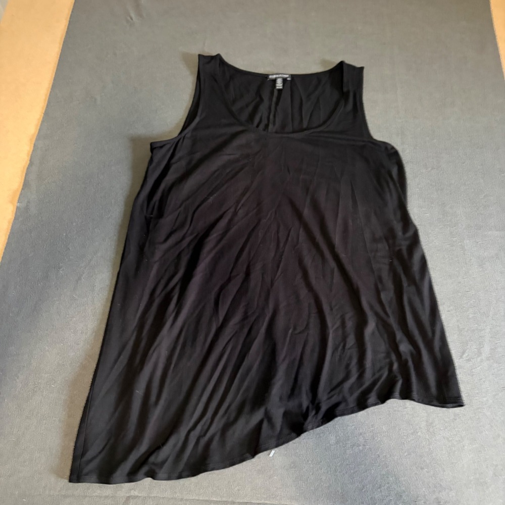 Eileen Fisher Tank Top Womens XL Black Asymmetric Hem Viscose Lycra Scoop Neck